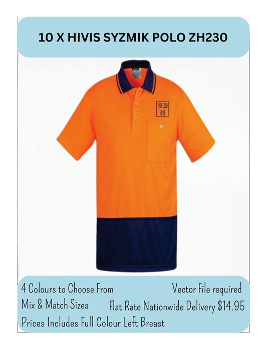 10 x Syzmik Printed Hi Vis Polo ZH231